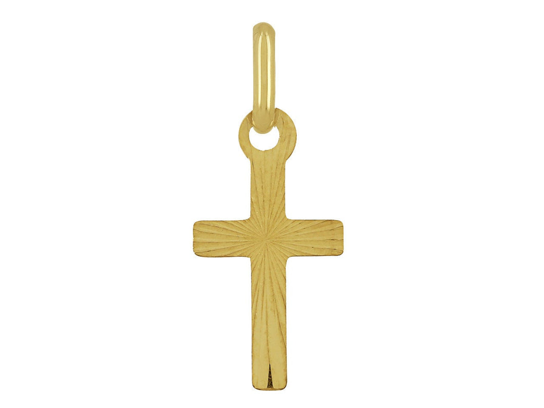 Pendentif croix plate ciselée or jaune massif 18 carats 750/1000 18K