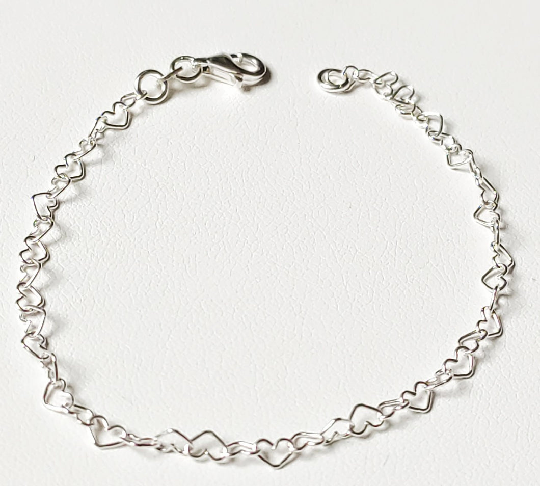 Bracelet/Gourmette en argent massif 925/1000 - Maille cœur